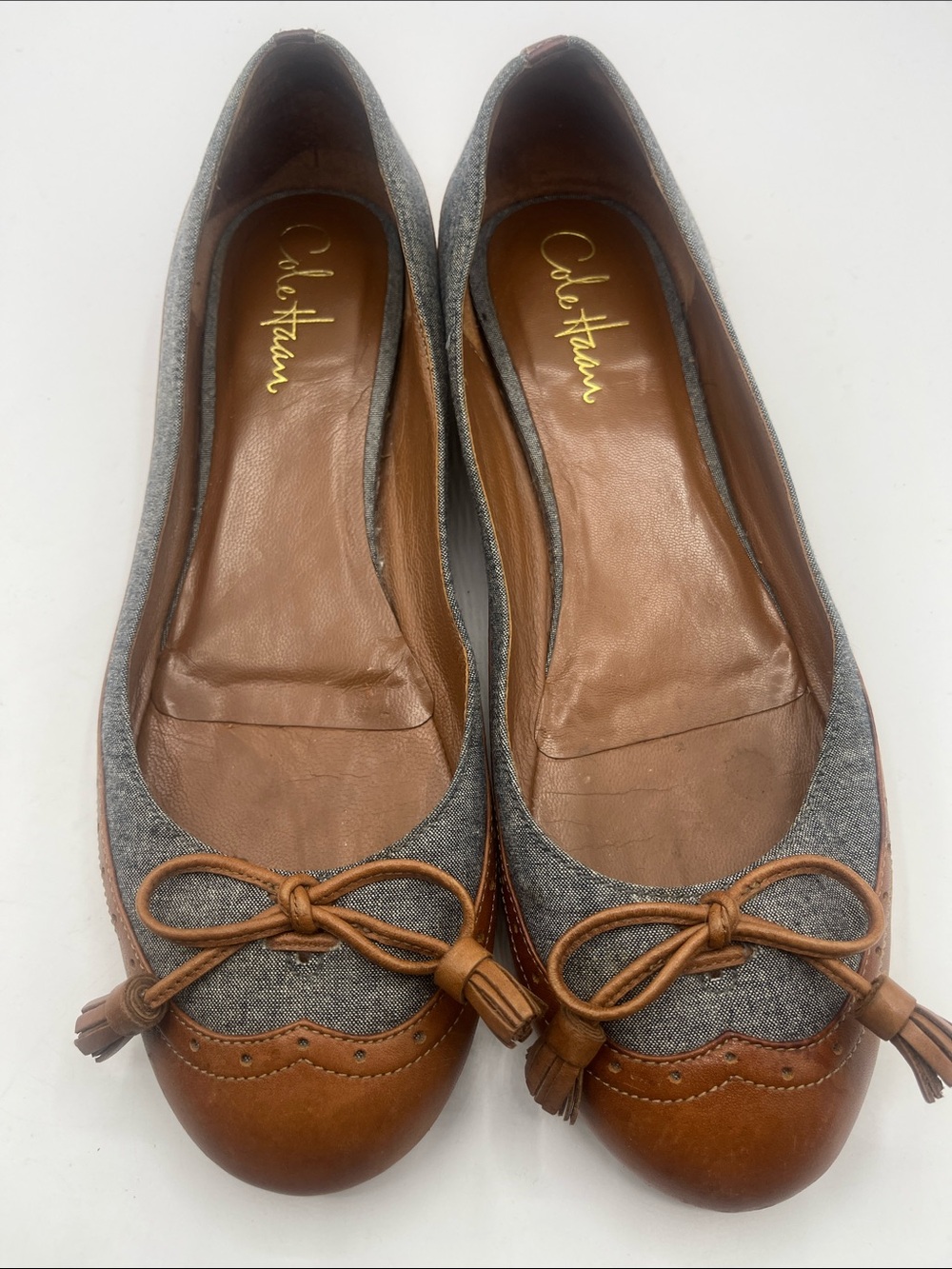 Cole Haan Gray Fabric Ballet Flats with Brown Leather Trim